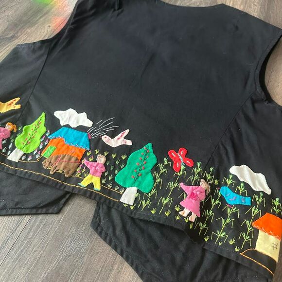 Vintage Cuyamuna Folk Art Vest Patchwork Applique Farm Animals Scene Size Large - Picture 8 of 10